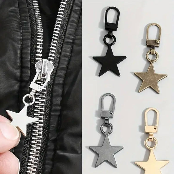 HARDWARE: Clip-On Zip Pull Charms: Star shape: Set of 5 (assorted colours)