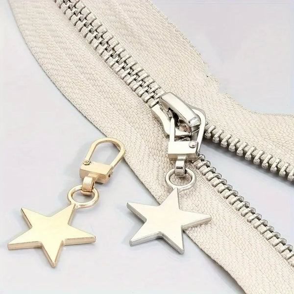 HARDWARE: Clip-On Zip Pull Charms: Star shape: Set of 5 (assorted colours)