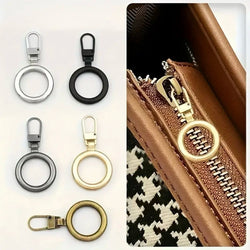 HARDWARE: Clip-On Zip Pull Charms: Ring shape: Set of 5 (assorted colours)