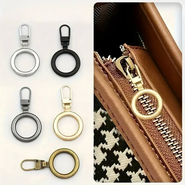 HARDWARE: Clip-On Zip Pull Charms: Ring shape: Set of 5 (assorted colours)