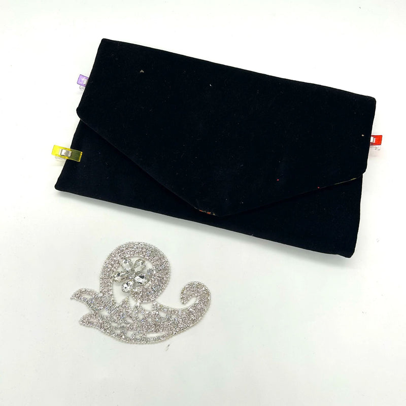 SAMPLE SALE: 26CK: Velvet Clutch with Rhinestone Detail (Unfinished)