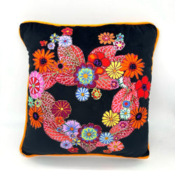 SAMPLE SALE: 26DE: Velvet Floral Appliqué Cushion COVER ONLY