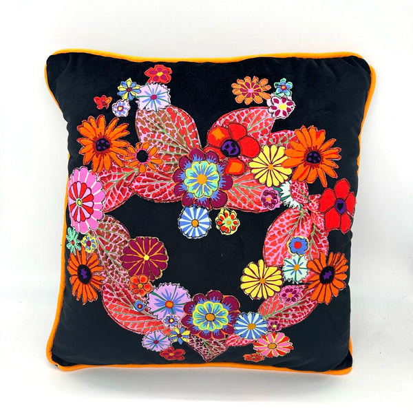 SAMPLE SALE: 26DE: Velvet Floral Appliqué Cushion COVER ONLY