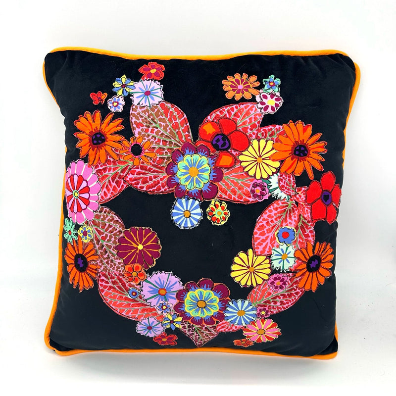 SAMPLE SALE: 26DE: Velvet Floral Appliqué Cushion COVER ONLY