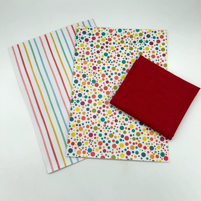 FABRIC BUNDLE: Two A4 Sheets PU + FQ Makower 'Linen Texture' Cotton Blender 1473: RAINBOW Option E