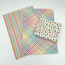FABRIC BUNDLE: Two A4 Sheets PU + FQ Carolyn Gavin | Sweet Somethings 'Meadow' PWCG015 WHITE: RAINBOW Option F