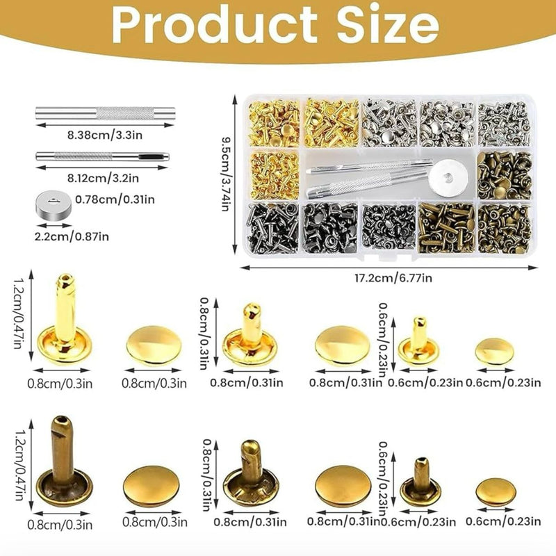 TOOLS: Double Cap Rivets Set (360 sets) with Punch Tool and Setting Tools