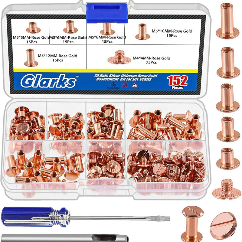 HARDWARE: 152pcs Chicago Screws Rivet Set (including Screwdriver and Punch) in Rose Gold colour