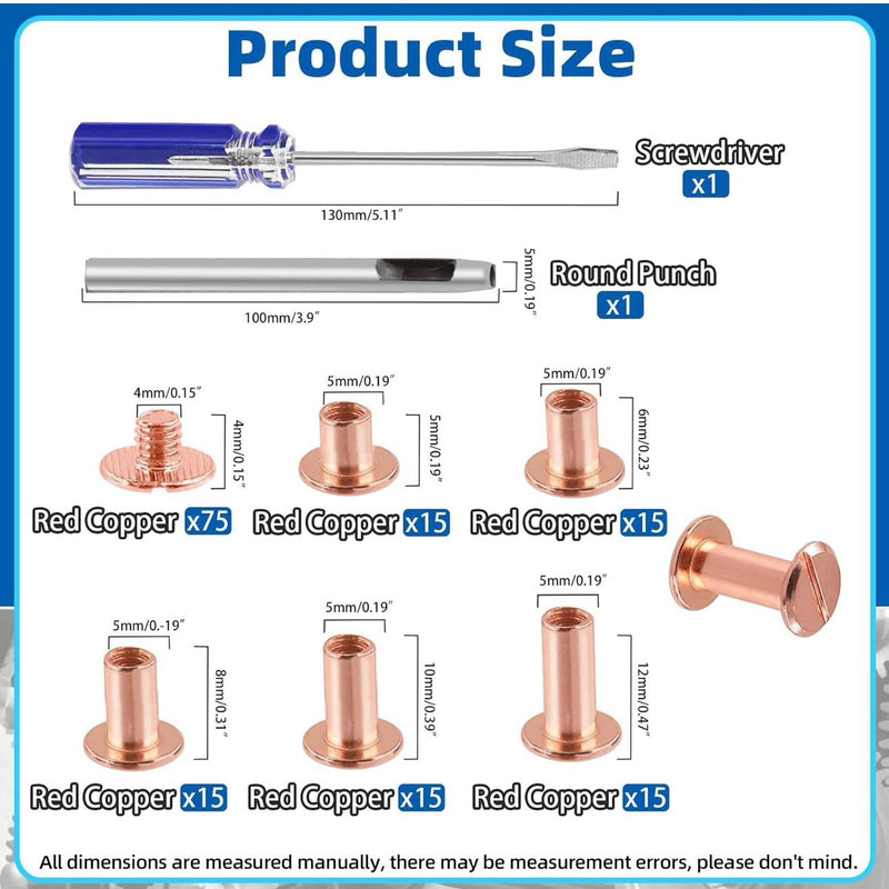 HARDWARE: 152pcs Chicago Screws Rivet Set (including Screwdriver and Punch) in Rose Gold colour