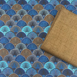 FABRIC DUO: 38cm x 30cm Blue Fan PU + FQ Renee Nanneman for Andover Fabrics 'Cottage Cloth II' 2/428 in N3 Hazelnut
