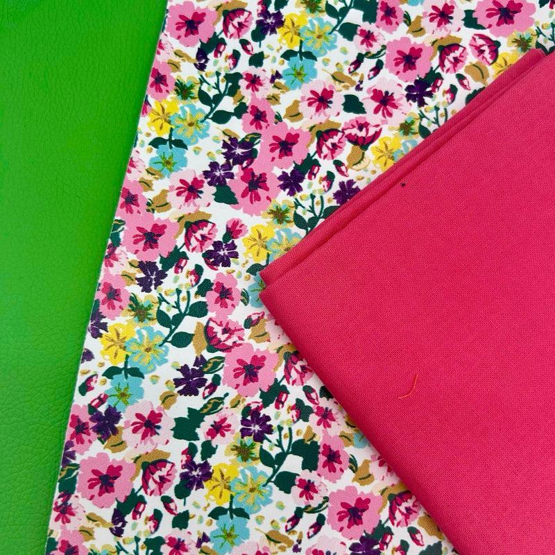 FABRIC BUNDLE: Two A4 Sheets PU + FQ 100% cotton plain in Azalea: Option ZC