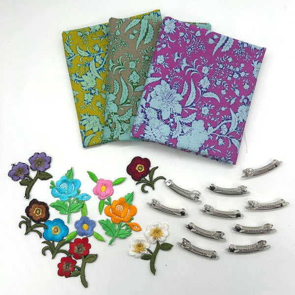 FQ TRIO + 10 Spring Hair Clips + 10 Iron-On Embroidered Flowers: Tilda 'Abloom': Option D