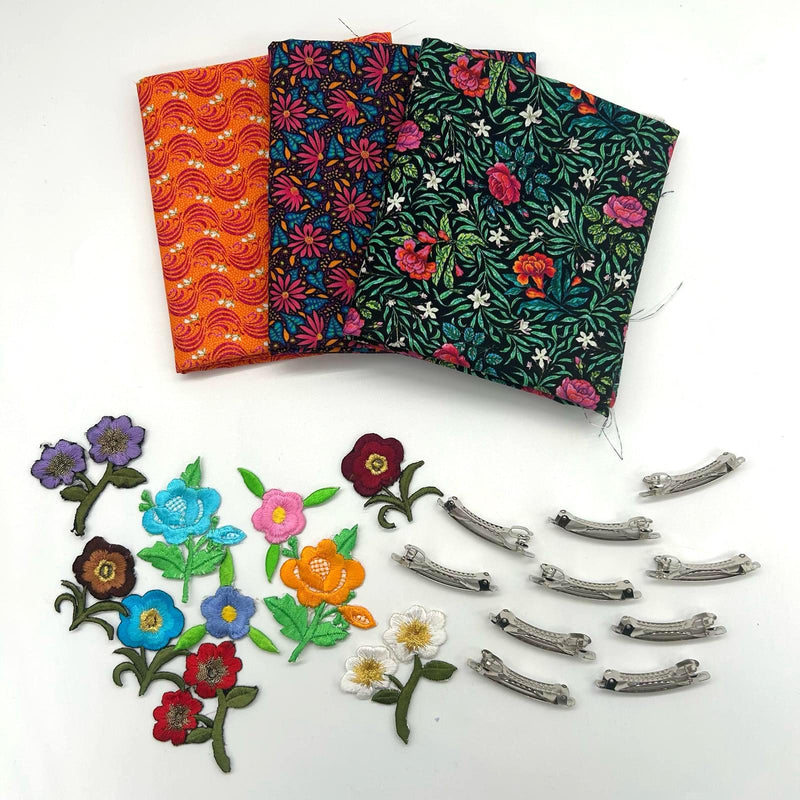 FQ TRIO + 10 Spring Hair Clips + 10 Iron-On Embroidered Flowers: Odile Bailloeul 'Language of Flowers' Orange: Option H