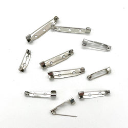 HARDWARE: Brooch Backs (10 pieces) in assorted sizes: NICKEL SILVER colour