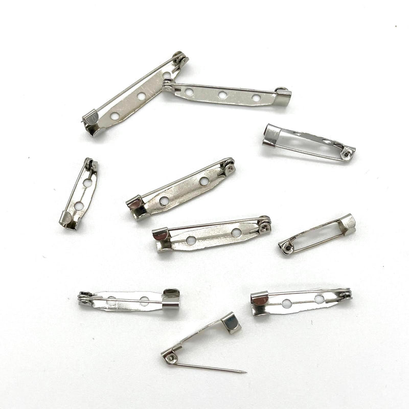 HARDWARE: Brooch Backs (10 pieces) in assorted sizes: NICKEL SILVER colour
