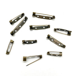 HARDWARE: Brooch Backs (10 pieces) in assorted sizes: ANTIQUE colour