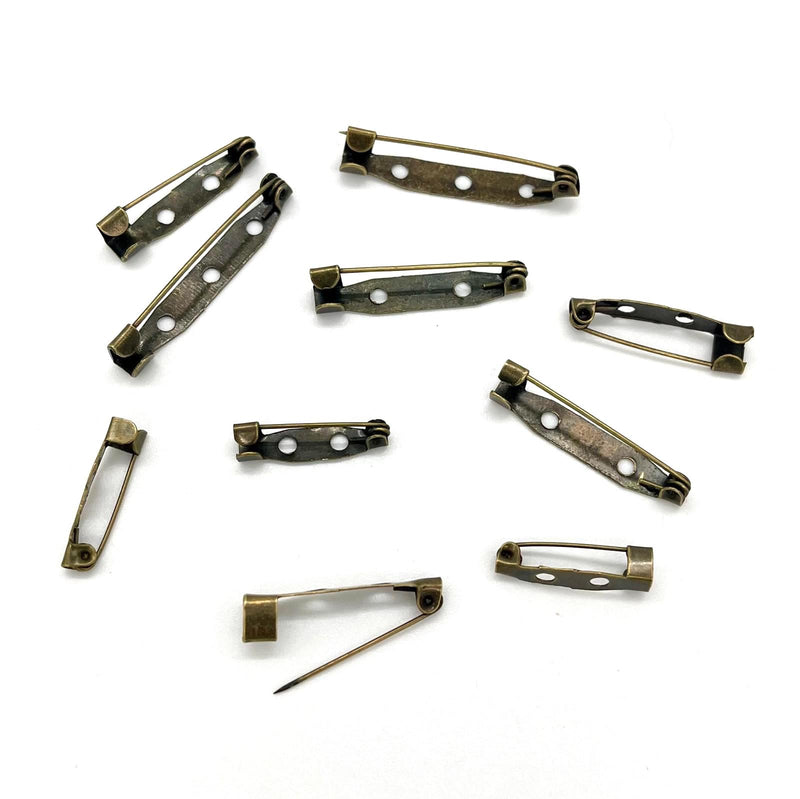 HARDWARE: Brooch Backs (10 pieces) in assorted sizes: ANTIQUE colour