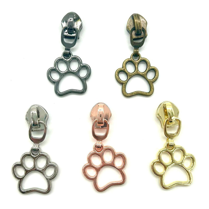 HARDWARE: Metal Zip Slider with PAW: Size 5: SET OF 5 assorted colours