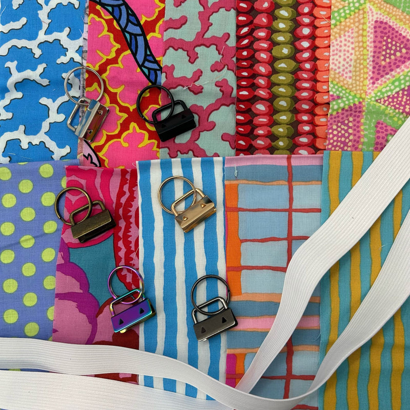 KIT with Instructions: Elasticated Key Fob: Strips of KFC fabric + Key Fobs + Elastic: Pastel option