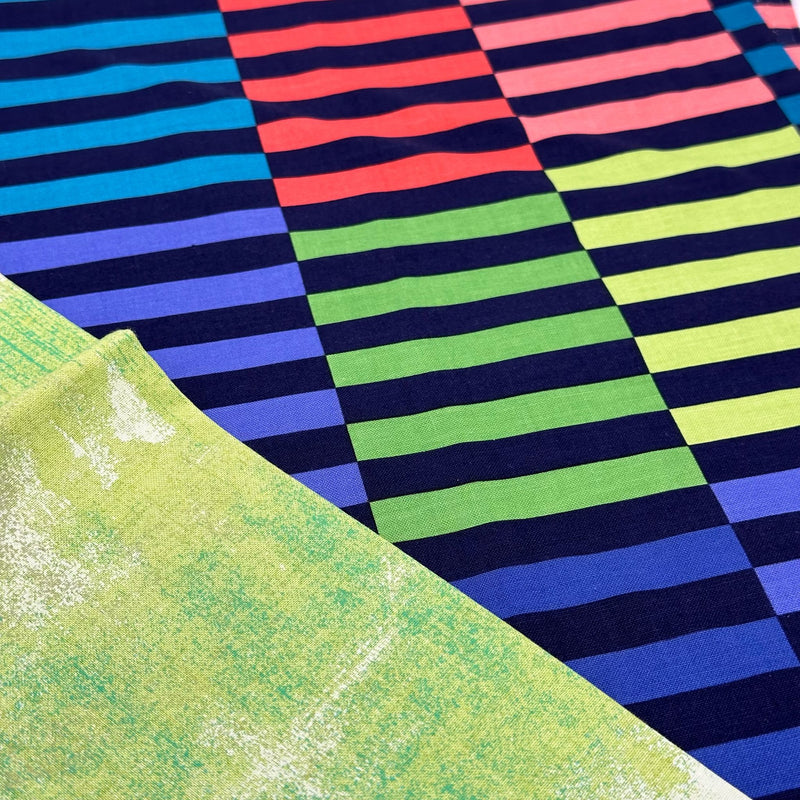 PERFECT PAIRING: Half Metre Duo Jane Sassaman | Flower Dance 'Stripe' Multi + Moda 'Grunge' Key Lime