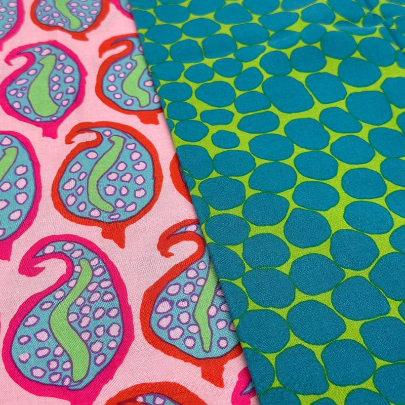 PERFECT PAIRING: Half Metre Duo Kaffe Fassett Collective 'Pasha Paisley' Pink + 'Jumble' Seafoam