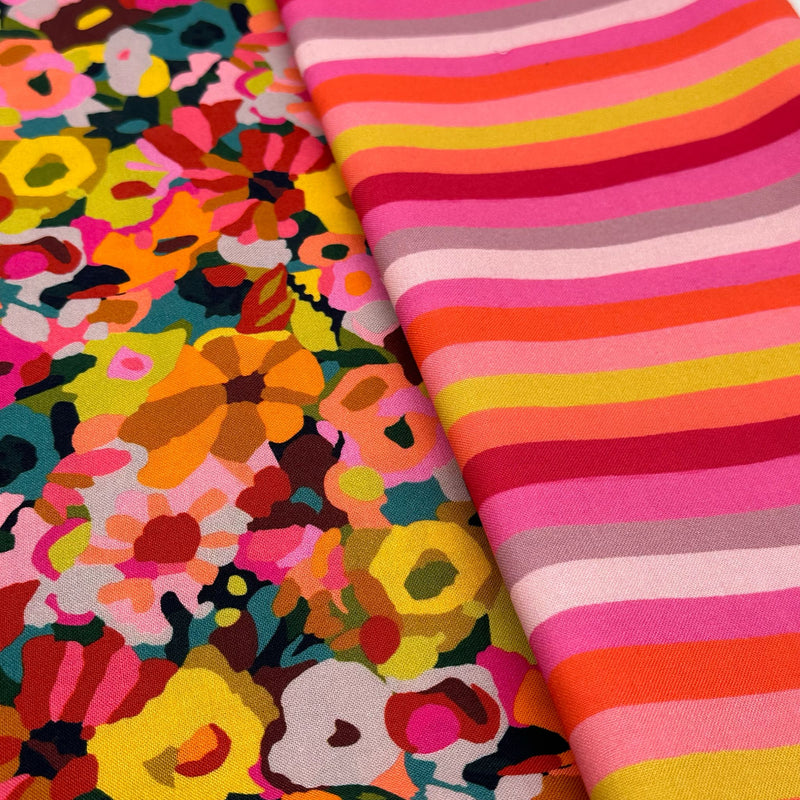 PERFECT PAIRING: Half Metre Duo Carolyn Gavin 'LG Blooming' Carnival + 'LG Stripe Love' Taffy