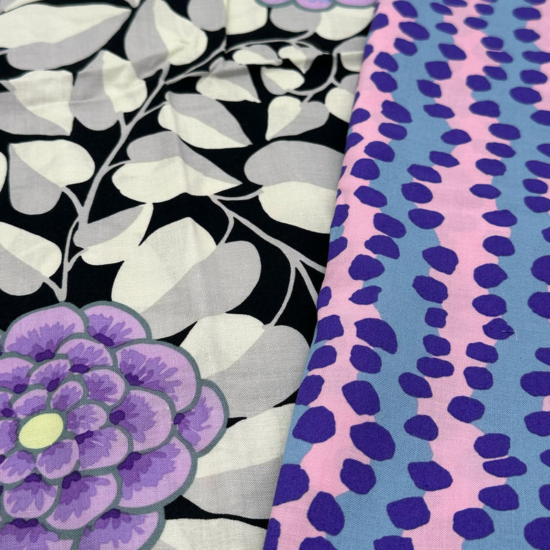 PERFECT PAIRING: Half Metre Duo Kaffe Fassett Collective 'Vine' Black + 'Bubble Stripe' Purple