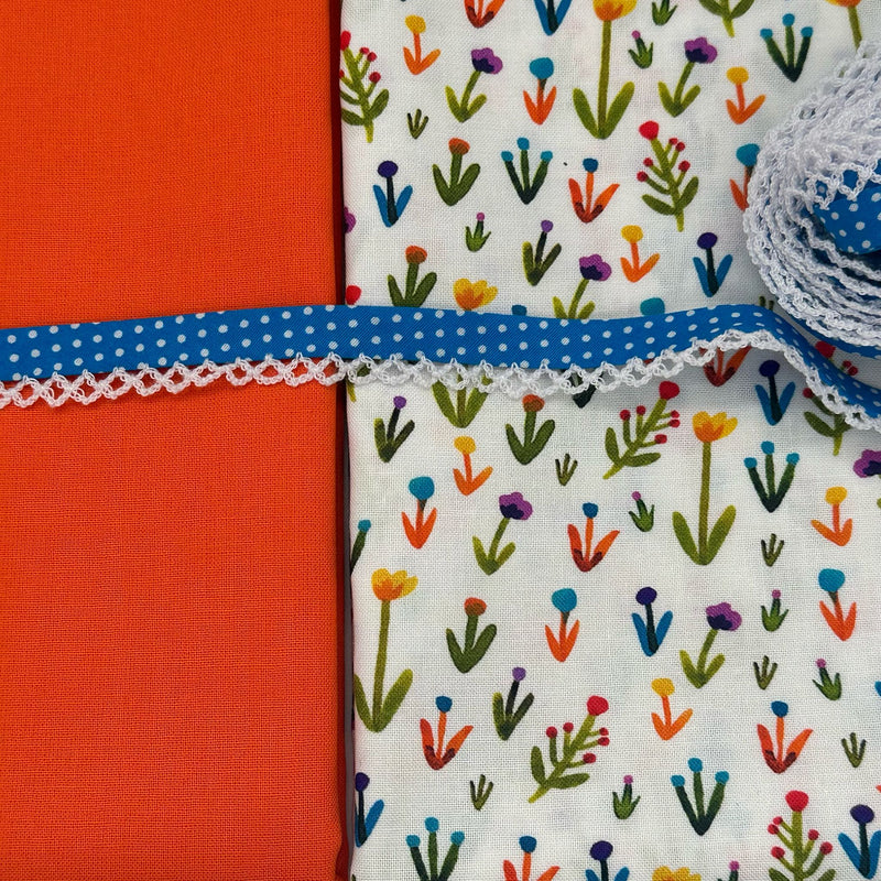 SPECIAL BUY: 1/2m Duo + 5m Crochet Bias Binding: Carolyn Gavin 'Meadow' White Option