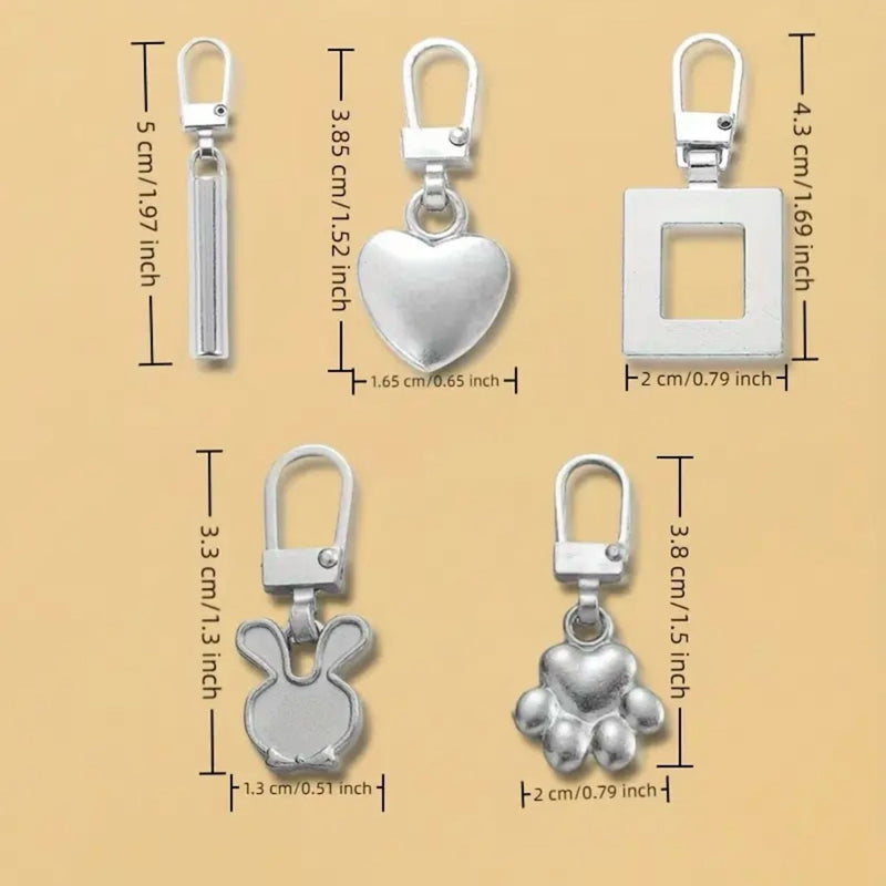 HARDWARE: Clip-On Zip Pull Charms: Cylinder shape: Set of 5 (assorted colours)