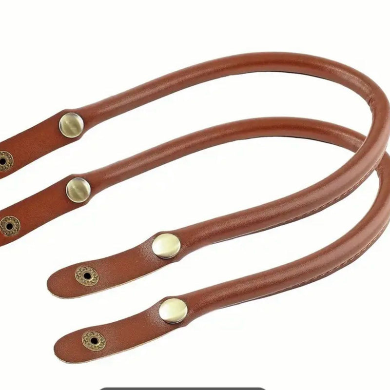HARDWARE: PAIR of PU Faux Leather Bag Handles with Magnetic Clasp Attachments: Antique Tan colour
