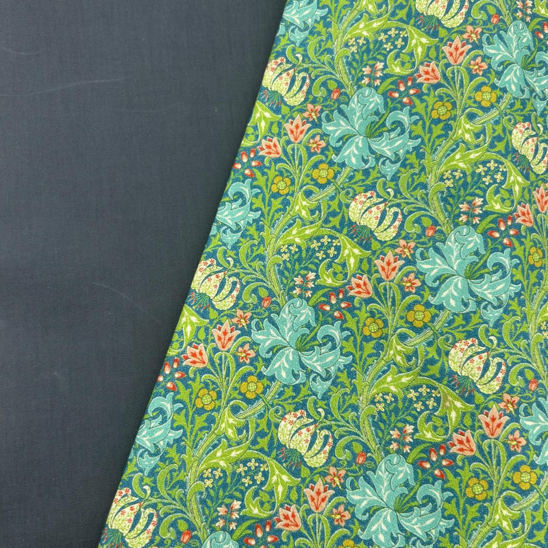 FABRIC DUO: The Beginner Bag: ½m 200 Thread-Count Cotton Percale 'Golden Lily' CPR009 + ½m Waxed Cotton in Slate
