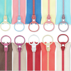 ZIP BUNDLE: 10-Piece Assorted 15cm Colourful Nylon Resin Zippers with Contrast Teeth and Round / Ring Pull