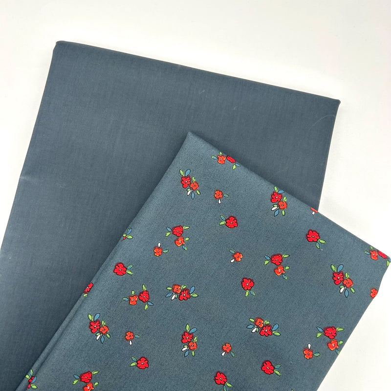 HALF METRE DUO: Maureen Cracknell for Art Gallery Fabrics | Maven 'Bloemenzee Poppy' MAV77802 + Slate Waxed Cotton