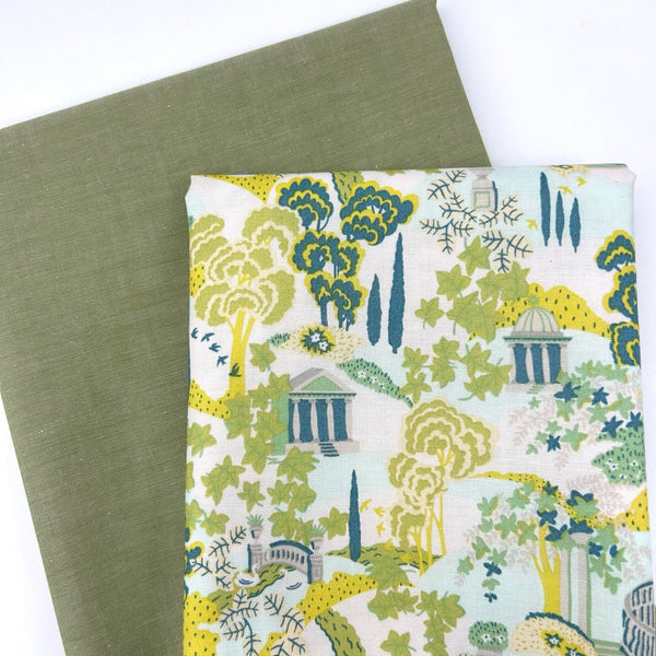 PERFECT PAIRING: 1/2m Liberty | Garden Party 'Garden Follies' High Summer 7332B + 1/2m Yarn Dyed Cotton Chambray in Green