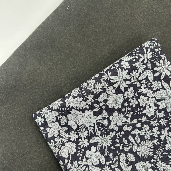FABRIC DUO: Approx 20" x 54" Liberty 'Emily Blossom' 0166W7415A CHARCOAL + 1/2m Granite Grey Waxed Cotton