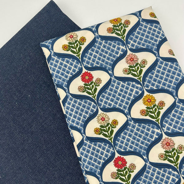 PERFECT PAIRING: 1/2m Duo: Art Gallery Fabrics 'Joyful Homage' AGFFLF85911 + Midweight Cotton Denim in Indigo