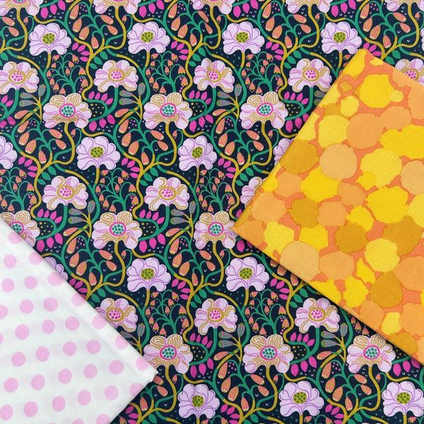 PERFECT PAIRING: 1/2m Monika Forsberg | Bloomology 'Headdress' Navy + KFC Blender FQ DUO ('Spot' Magnolia + 'Reflections II' Yellow)