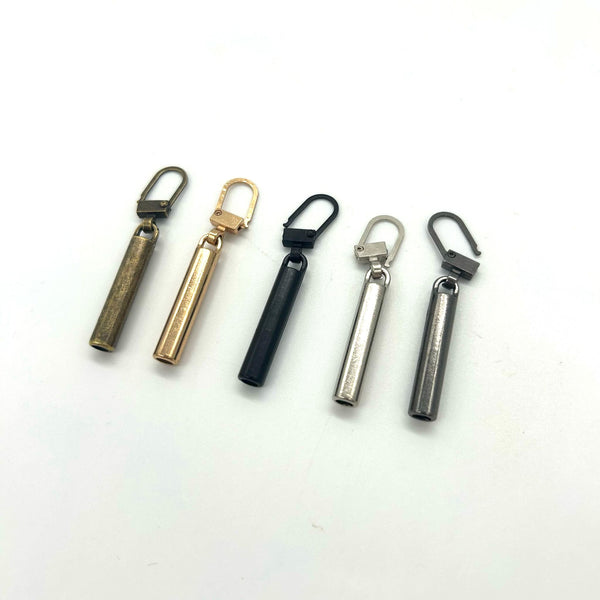 HARDWARE: Clip-On Zip Pull Charms: Cylinder shape: Set of 5 (assorted colours)