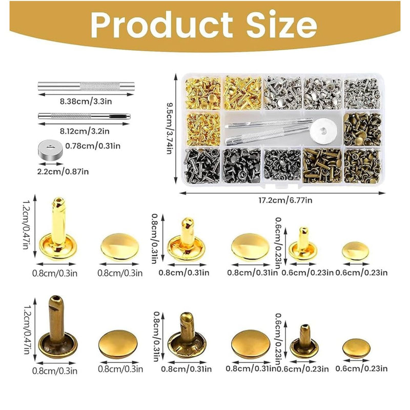 TOOLS: Double Cap Rivets Set (360 sets): 6mm + 8mm SIZES: with Setting ...