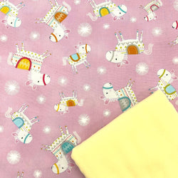 HALF METRE DUO: Dena Designs| Happi Horses 'Horse Toss' PINK + Plain Winceyette Brushed Cotton in Lemon