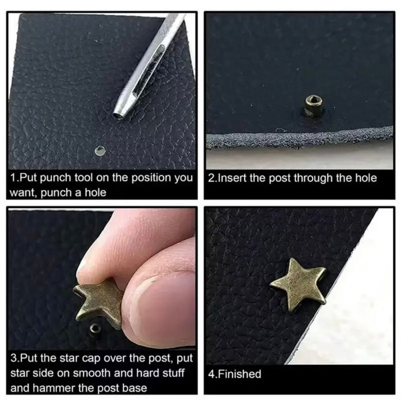 ACCESSORY: STAR Rivets Set (200 sets) with Punch Tool: Mixed metal colours