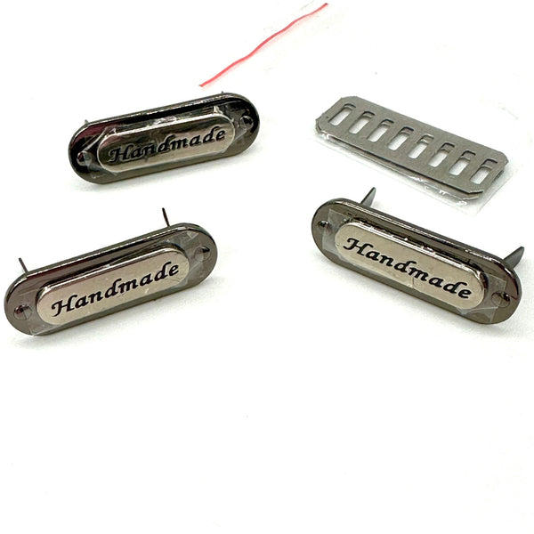 HARDWARE ACCESSORY: Set of 3 "Handmade" Metal Brad Plaques in nickel silver