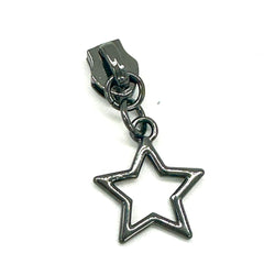 HARDWARE: Metal Zip Slider with DELICATE HOLLOW STAR Zipper Pull x 1: SIZE 5: Gunmetal colour