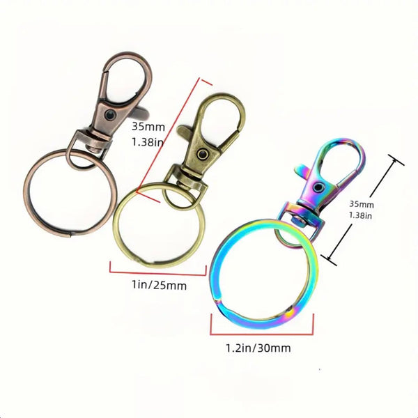 HARDWARE DUO: 2 x 35mm Lobster Clasp Swivel Clips + 1" Key Rings in Nickel Silver colour