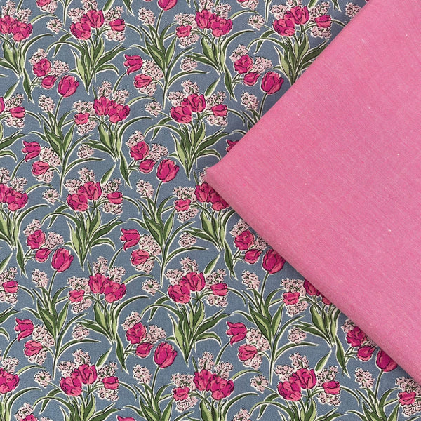 Half Metre Heaven: Liberty | Flower Shop 'Florist's Flowers' Powder Blue 412A + Fuchsia Yarn Dyed Cotton Chambray