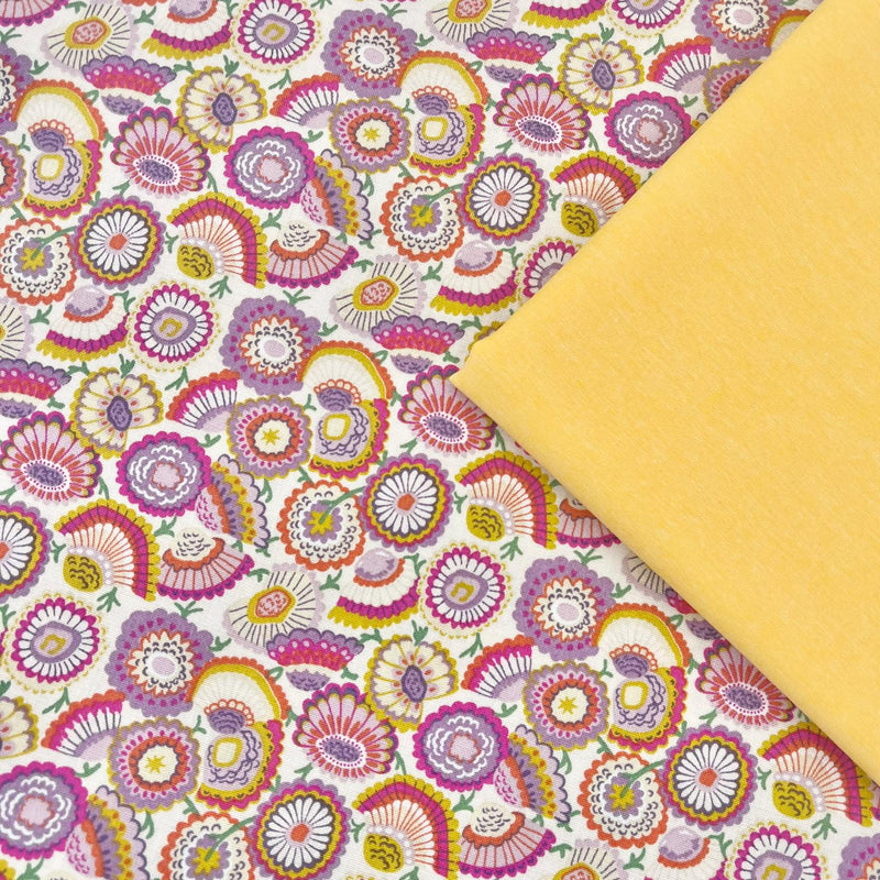 Half Metre Heaven: Liberty | Flower Shop 'Lasenby Bloom' Mauve 416A + Yellow Yarn Dyed Cotton Chambray