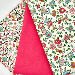 HALF METRE TRIO: Liberty | Tudor Celebration 'Haberdashery Floral' 443B + 'Quilt Nouveau' 446B + Azalea Pink Plain