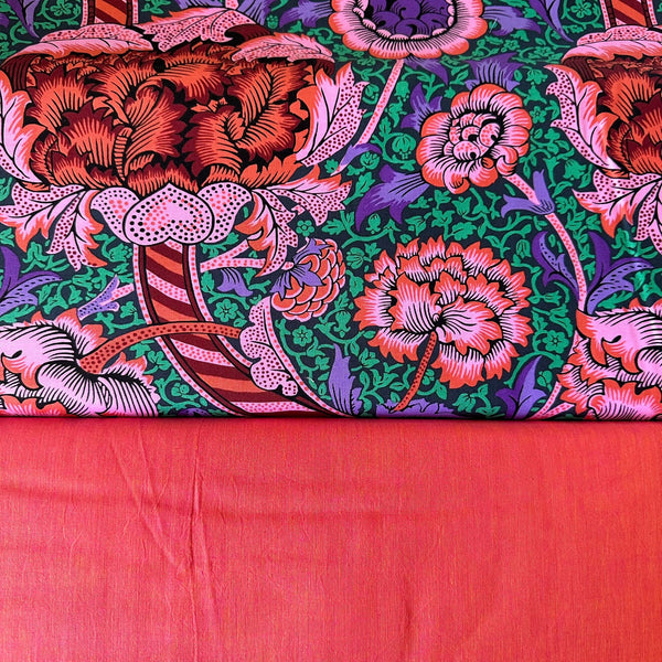 HALF METRE DUO: Kaffe Fassett x Morris & Co 'Wandle' Red + Kaffe Fassett 'Shot Cotton' Camelia