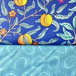 HALF METRE DUO: Kaffe Fassett x Morris & Co 'Fruit' Cobalt + 'Aboriginal Dots' Turquoise