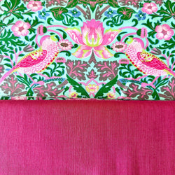 HALF METRE DUO: Kaffe Fassett x Morris & Co 'Strawberry Thief' Aqua + Kaffe Fassett 'Shot Cotton' Raspberry